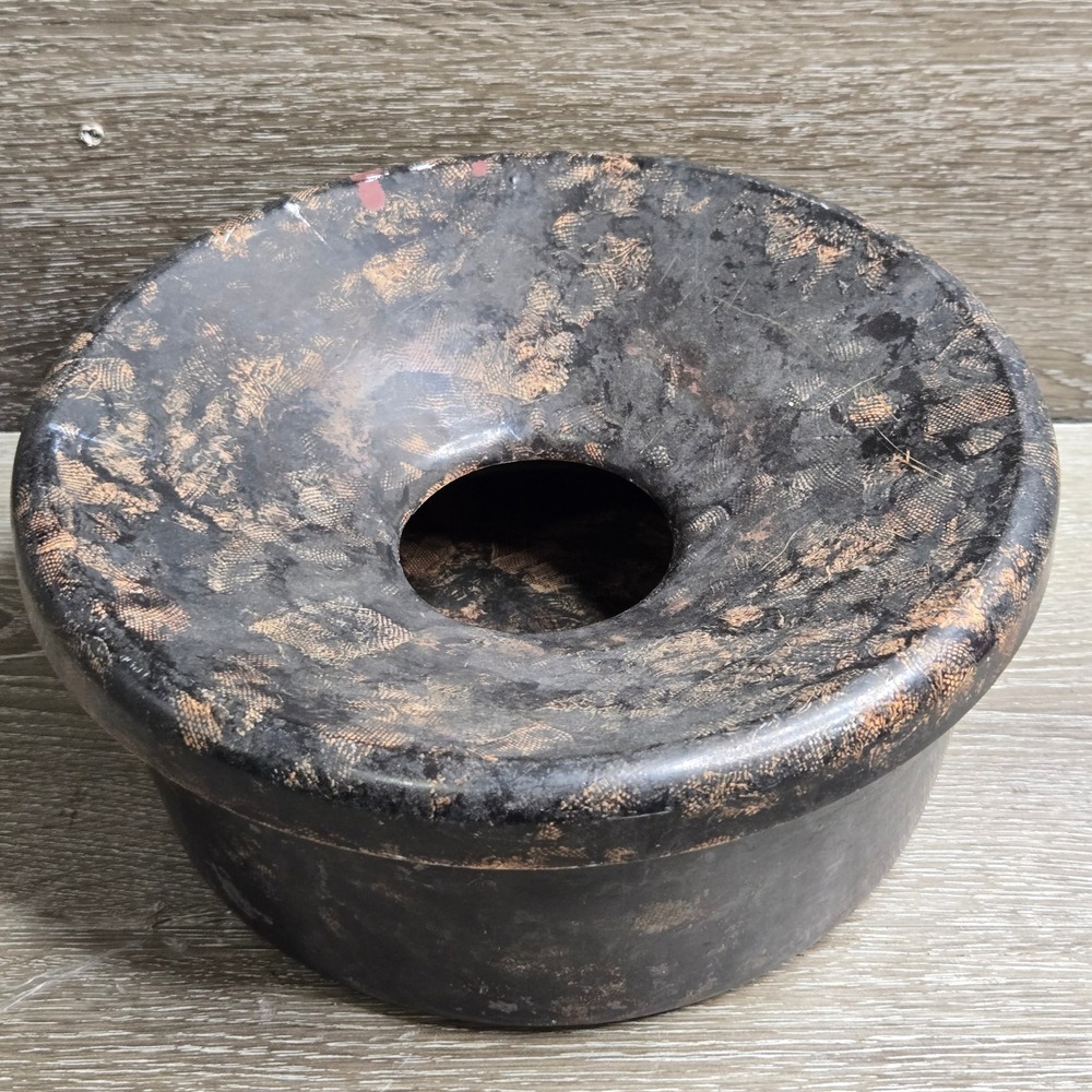 Vintage Black Bakelite Spittoon Cuspidor Bowl Mottled Round Decorative Vessel